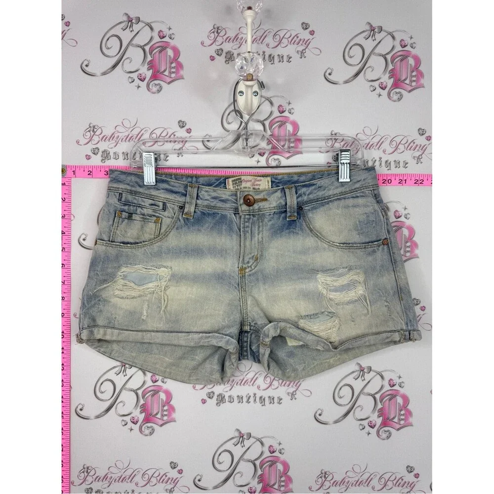 Original denim factory Distressed Light Wash Denim Shorts - Women